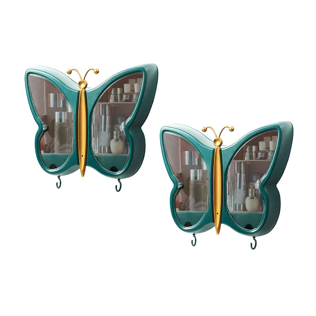 Soga 2X Green Butterfly Shape Wall-Mounted Makeup Organiser Dustproof Waterproof Bathroom Storage Box Home Decor, Home, Bathroom, Bathroom Accessories, Bathroom Storage, ,  - Nz Depot 1