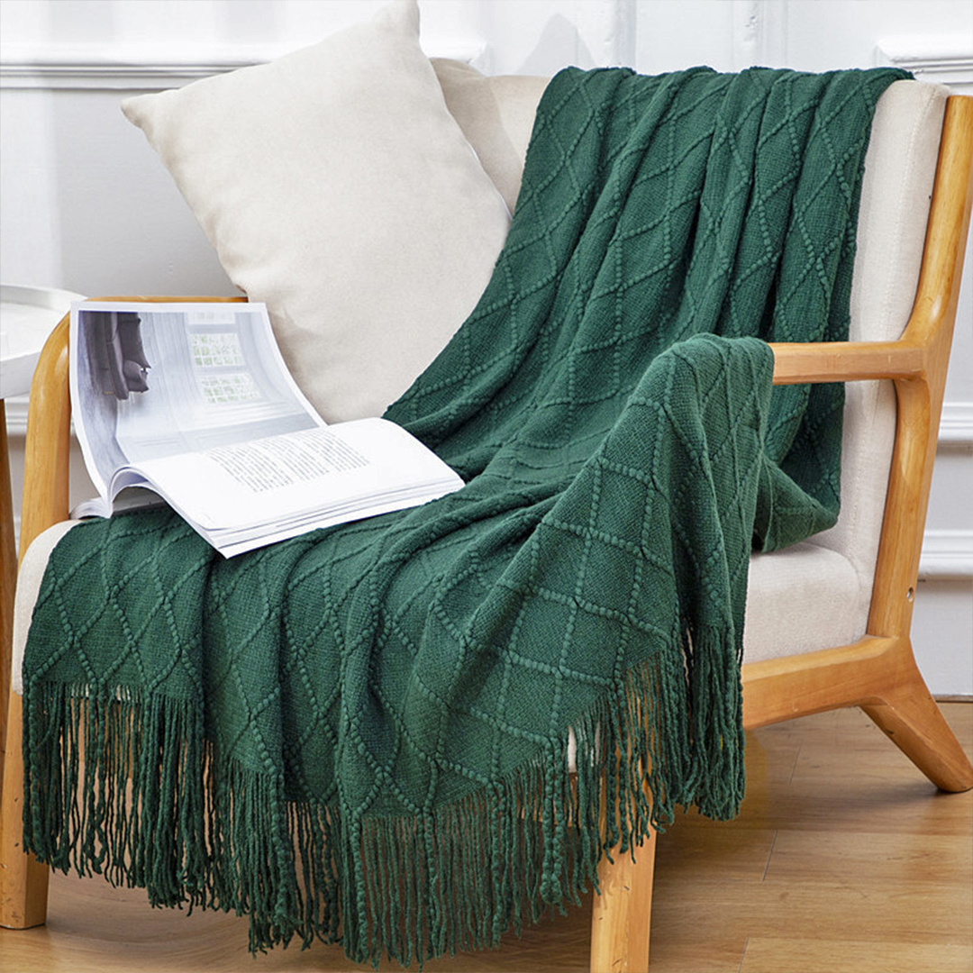 Soga 2X Green Diamond Pattern Knitted Throw Blanket Warm Cozy Woven Cover Couch Bed Sofa Home Decor With Tassels, Home, Bed Linen, Throws And Blankets, Blankets, ,  - Nz Depot 8