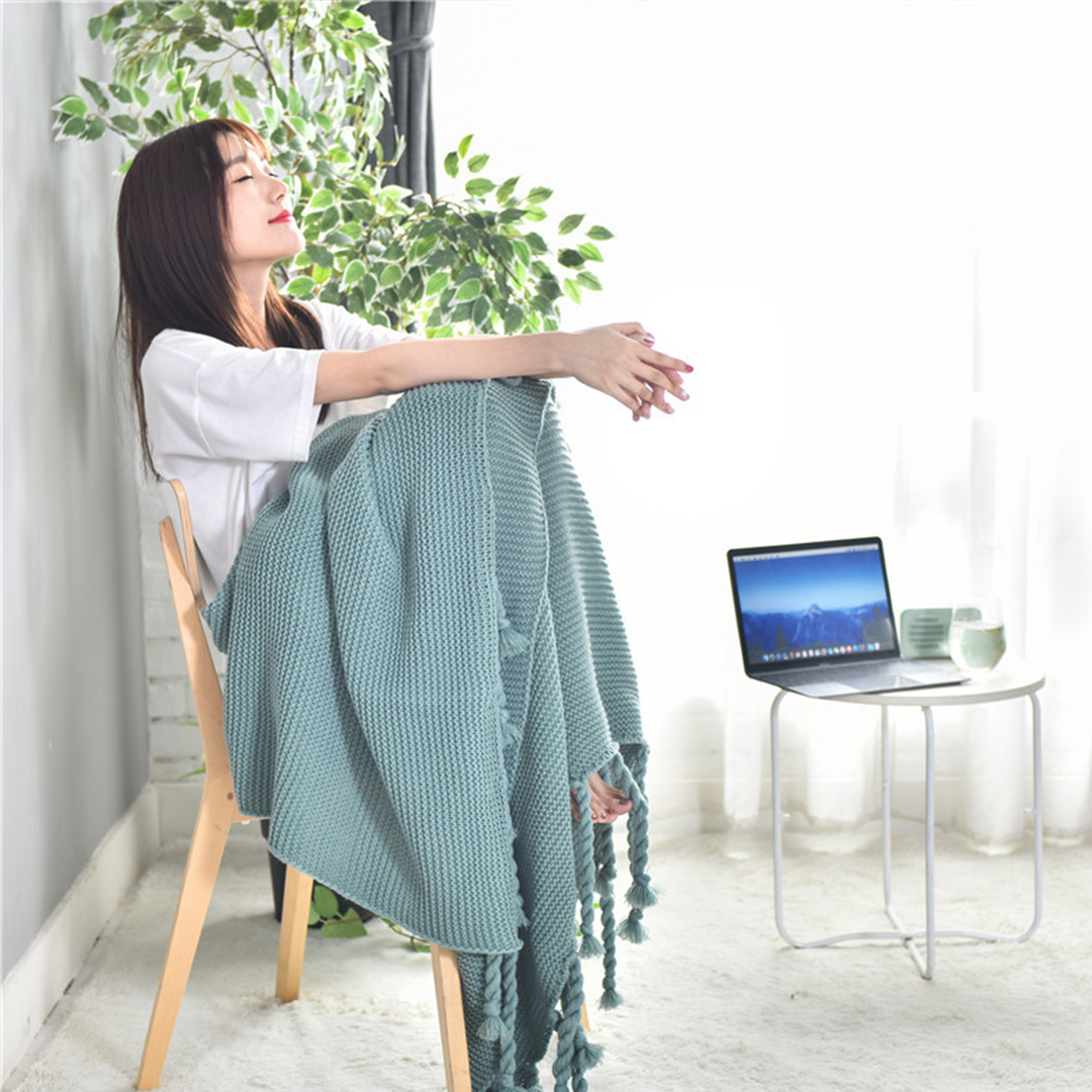 Soga 2X Green Tassel Fringe Knitting Blanket Warm Cozy Woven Cover Couch Bed Sofa Home Decor, Home, Bed Linen, Throws And Blankets, Blankets, ,  - Nz Depot 2