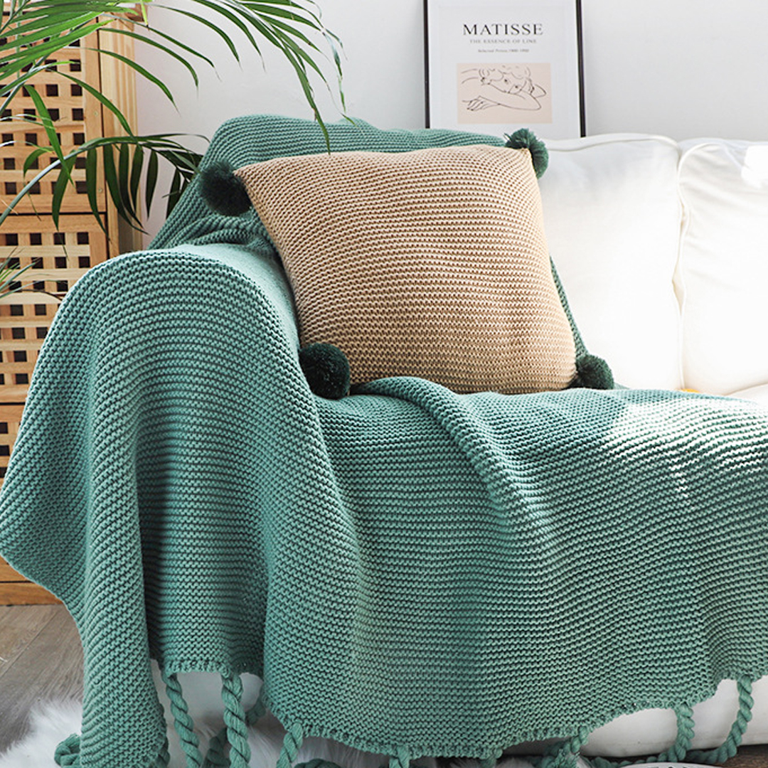 Soga 2X Green Tassel Fringe Knitting Blanket Warm Cozy Woven Cover Couch Bed Sofa Home Decor, Home, Bed Linen, Throws And Blankets, Blankets, ,  - Nz Depot 6