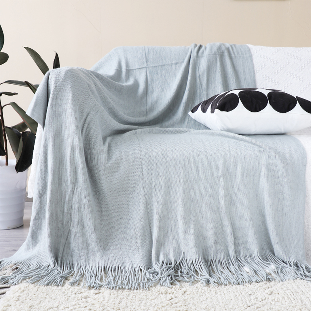 Soga 2X Grey Acrylic Knitted Throw Blanket Solid Fringed Warm Cozy Woven Cover Couch Bed Sofa Home Decor, Home, Bed Linen, Throws And Blankets, Blankets, ,  - Nz Depot 2