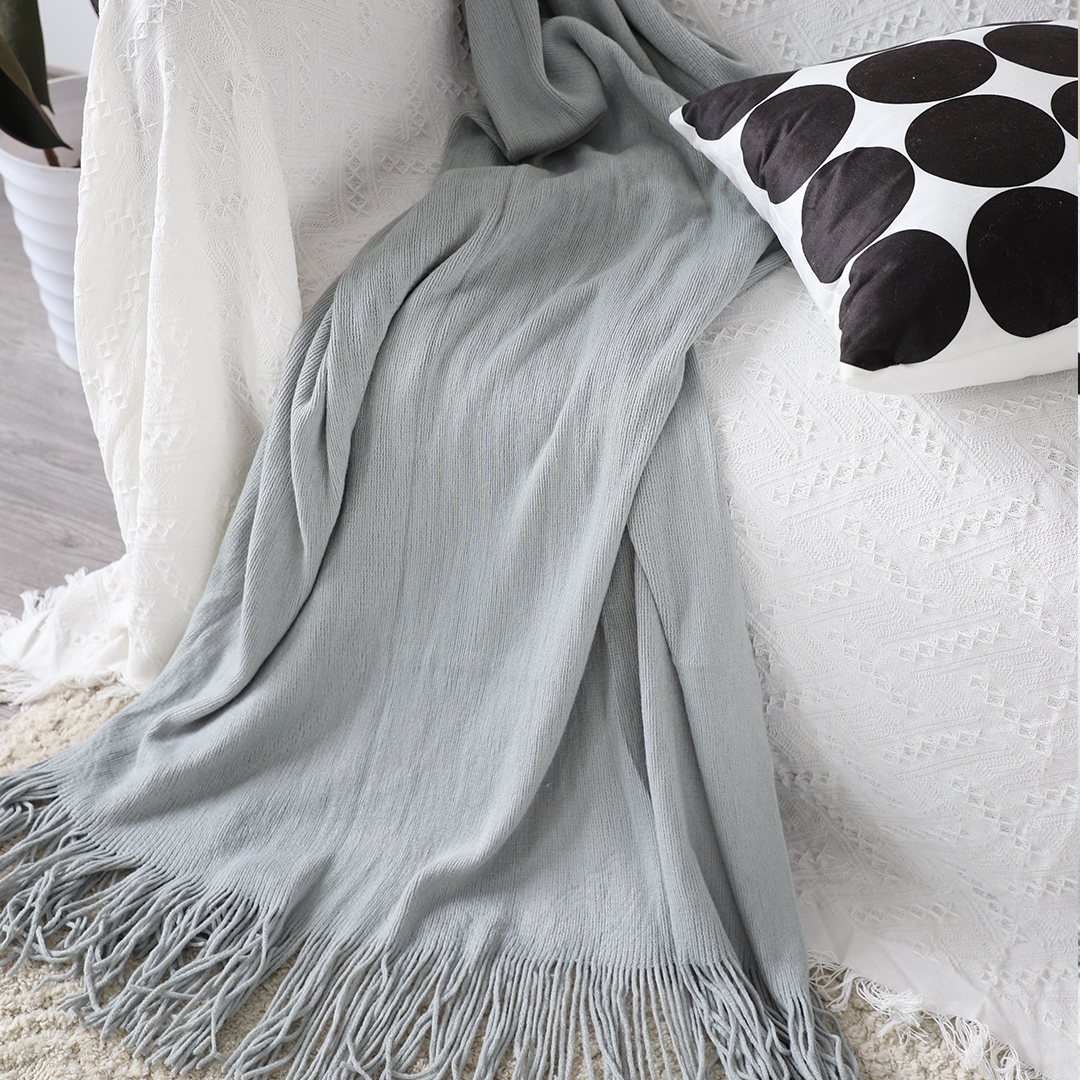 Soga 2X Grey Acrylic Knitted Throw Blanket Solid Fringed Warm Cozy Woven Cover Couch Bed Sofa Home Decor, Home, Bed Linen, Throws And Blankets, Blankets, ,  - Nz Depot 3