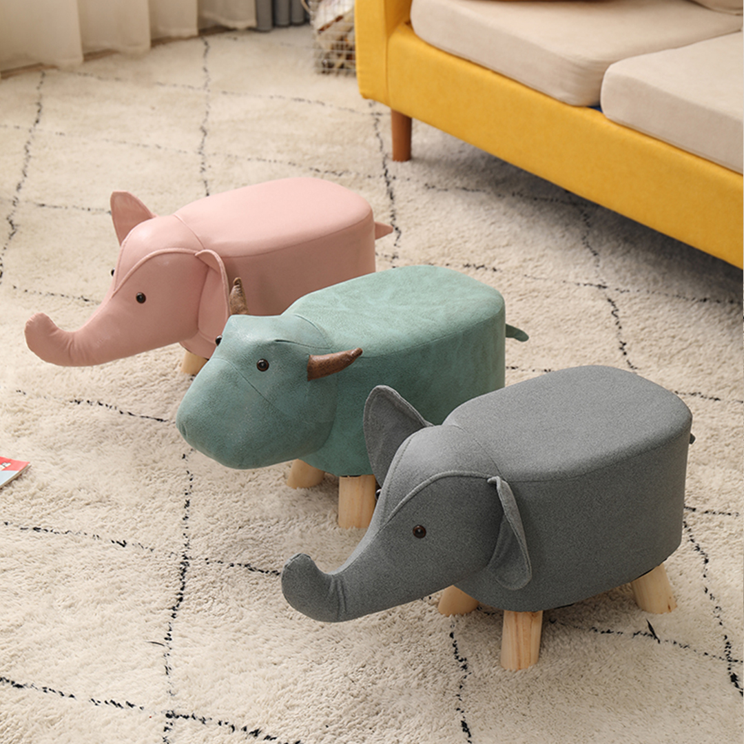 SOGA 2X Grey Children Bench Deer Character Round Ottoman Stool Soft Small Comfy Seat Home Decor, Furniture, Other Seating, Benches, , ,  - NZ DEPOT 4