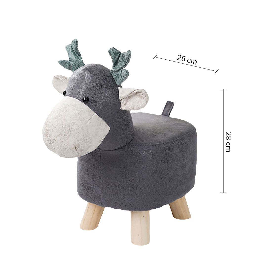 SOGA 2X Grey Children Bench Deer Character Round Ottoman Stool Soft Small Comfy Seat Home Decor, Furniture, Other Seating, Benches, , ,  - NZ DEPOT 6