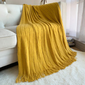 SOGA 2X Mustard Textured Knitted Throw Blanket Warm Cozy Woven Cover Couch Bed Sofa Home Decor with Tassels, Home, Bed Linen, Throws And Blankets, Blankets, ,  - NZ DEPOT 2