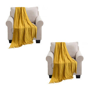 SOGA 2X Mustard Textured Knitted Throw Blanket Warm Cozy Woven Cover Couch Bed Sofa Home Decor with Tassels, Home, Bed Linen, Throws And Blankets, Blankets, ,  - NZ DEPOT 1