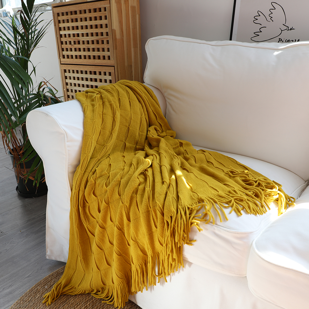 Soga 2X Mustard Textured Knitted Throw Blanket Warm Cozy Woven Cover Couch Bed Sofa Home Decor With Tassels, Home, Bed Linen, Throws And Blankets, Blankets, ,  - Nz Depot 6