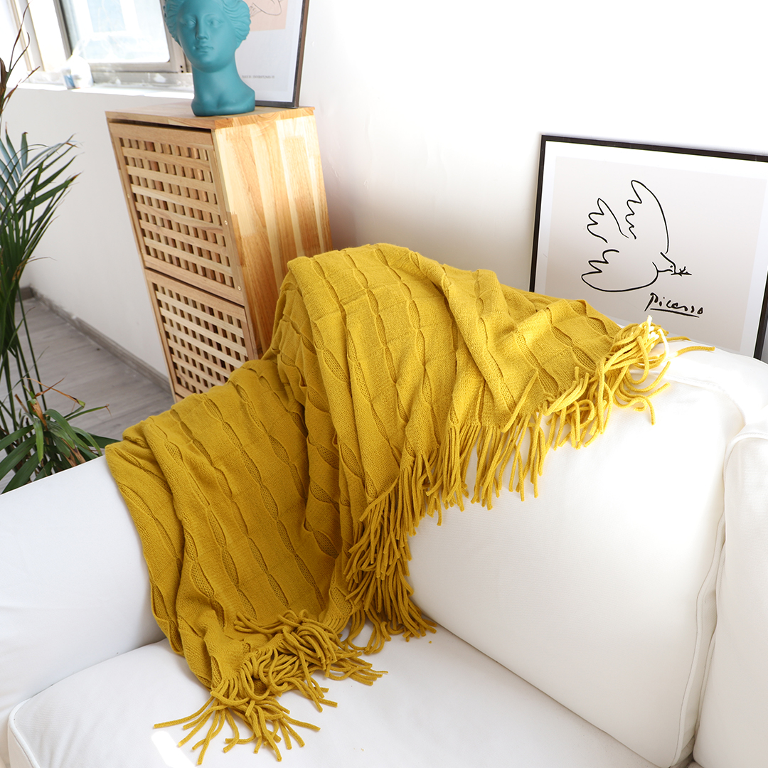 Soga 2X Mustard Textured Knitted Throw Blanket Warm Cozy Woven Cover Couch Bed Sofa Home Decor With Tassels, Home, Bed Linen, Throws And Blankets, Blankets, ,  - Nz Depot 8