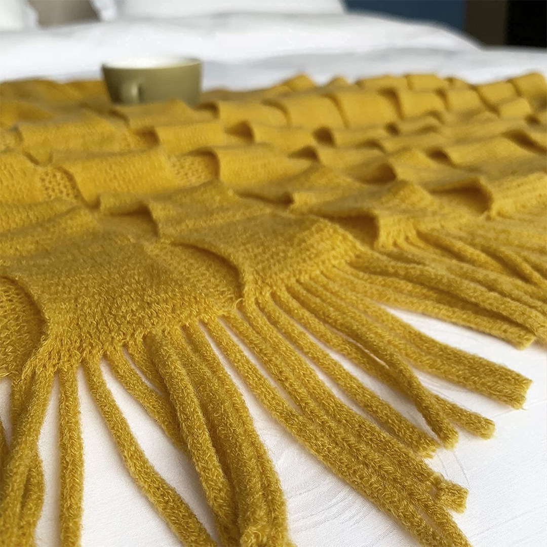 Soga 2X Mustard Textured Knitted Throw Blanket Warm Cozy Woven Cover Couch Bed Sofa Home Decor With Tassels, Home, Bed Linen, Throws And Blankets, Blankets, ,  - Nz Depot 9