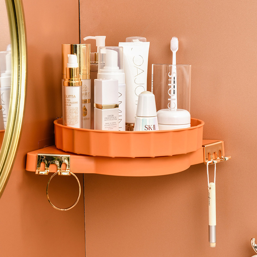 Soga 2X Orange 360 Degree Wall-Mounted Rotating Bathroom Organiser Corner Vanity Rack Toilet Adhesive Storage Shelf, Home, Bathroom, Bathroom Accessories, Bathroom Storage, ,  - Nz Depot 2