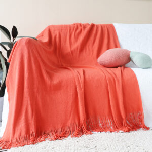 SOGA 2X Orange Acrylic Knitted Throw Blanket Solid Fringed Warm Cozy Woven Cover Couch Bed Sofa Home Decor, Home, Bed Linen, Throws And Blankets, Blankets, ,  - NZ DEPOT 2