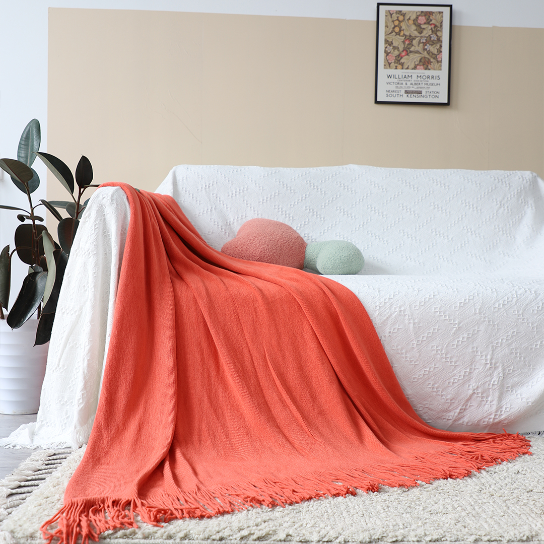 Soga 2X Orange Acrylic Knitted Throw Blanket Solid Fringed Warm Cozy Woven Cover Couch Bed Sofa Home Decor, Home, Bed Linen, Throws And Blankets, Blankets, ,  - Nz Depot 3