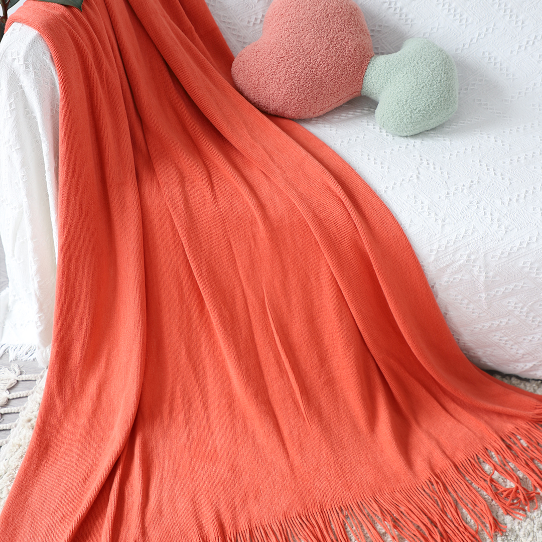 Soga 2X Orange Acrylic Knitted Throw Blanket Solid Fringed Warm Cozy Woven Cover Couch Bed Sofa Home Decor, Home, Bed Linen, Throws And Blankets, Blankets, ,  - Nz Depot 4