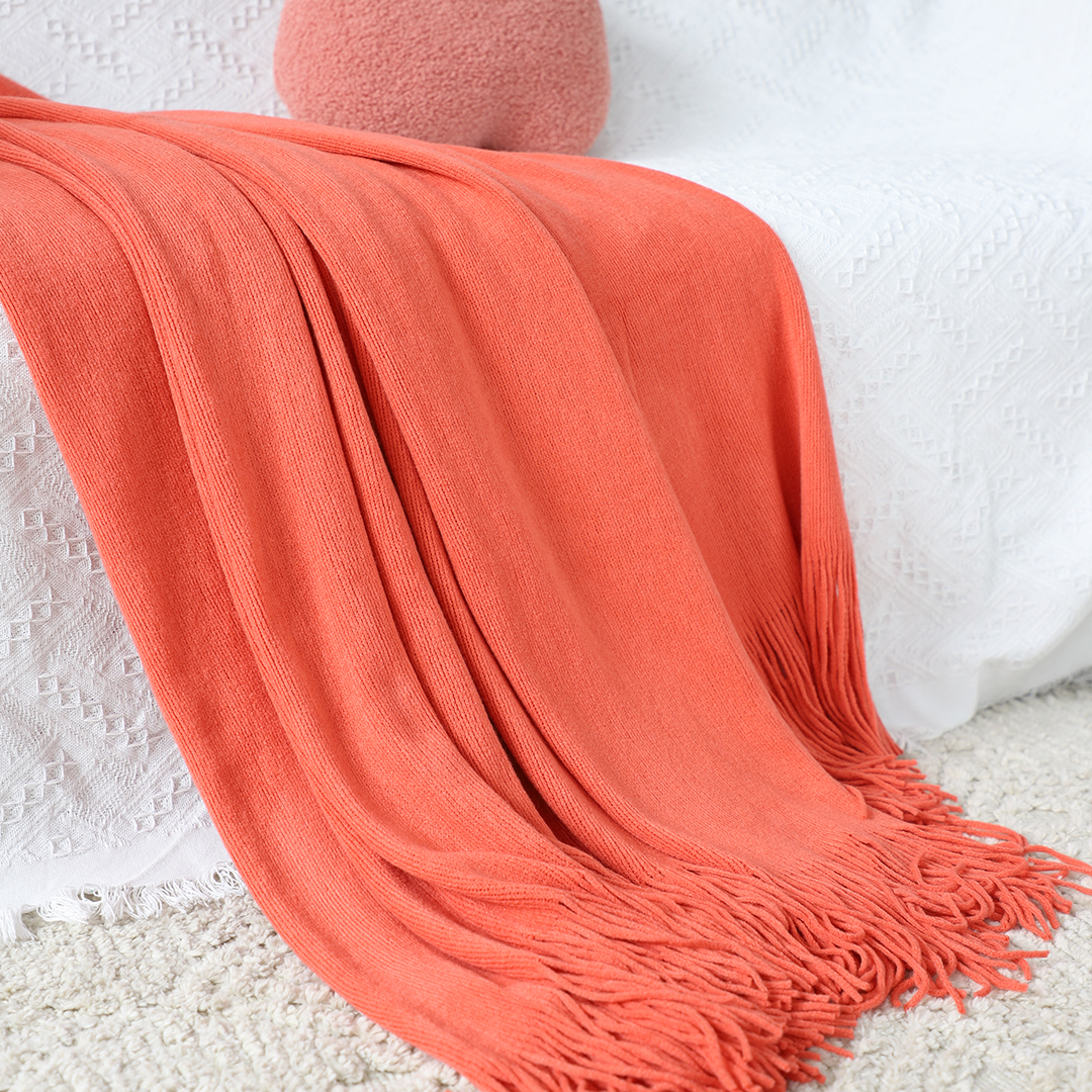 Soga 2X Orange Acrylic Knitted Throw Blanket Solid Fringed Warm Cozy Woven Cover Couch Bed Sofa Home Decor, Home, Bed Linen, Throws And Blankets, Blankets, ,  - Nz Depot 5