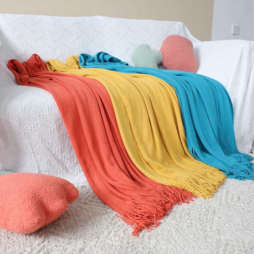 Soga 2X Orange Acrylic Knitted Throw Blanket Solid Fringed Warm Cozy Woven Cover Couch Bed Sofa Home Decor, Home, Bed Linen, Throws And Blankets, Blankets, ,  - Nz Depot 9