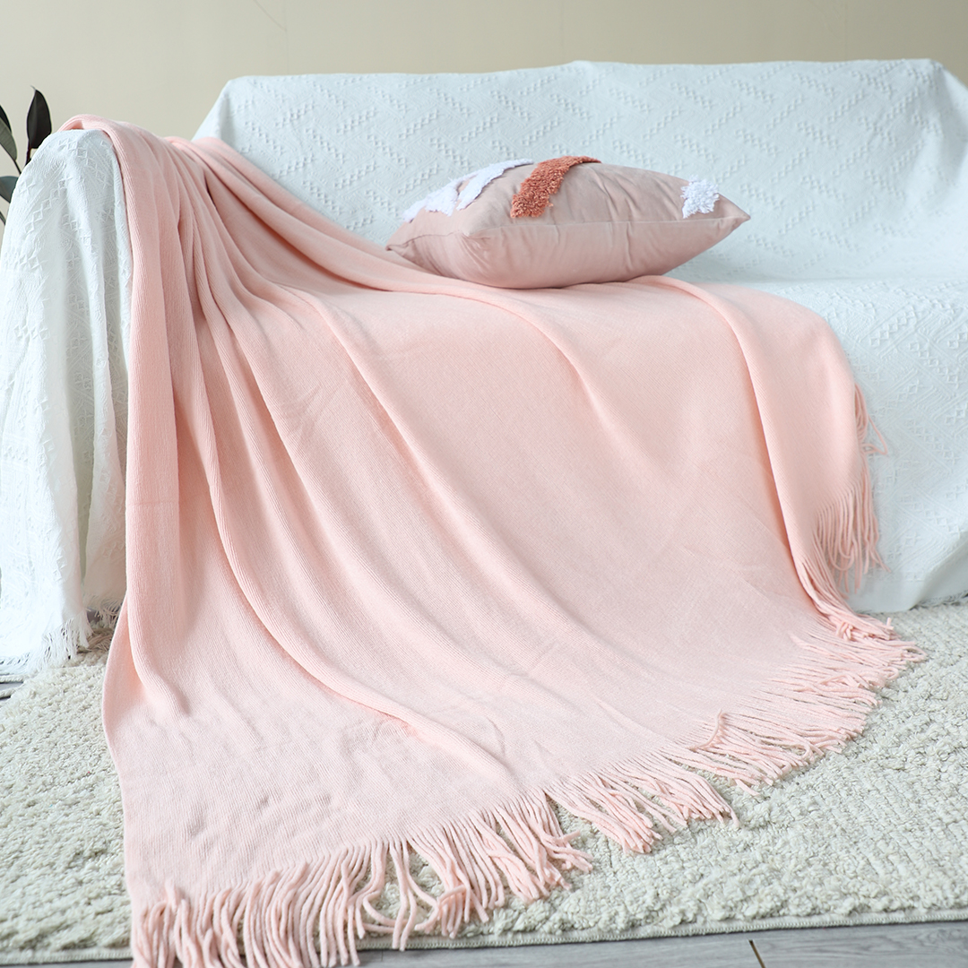 Soga 2X Pink Acrylic Knitted Throw Blanket Solid Fringed Warm Cozy Woven Cover Couch Bed Sofa Home Decor, Home, Bed Linen, Throws And Blankets, Blankets, ,  - Nz Depot 3