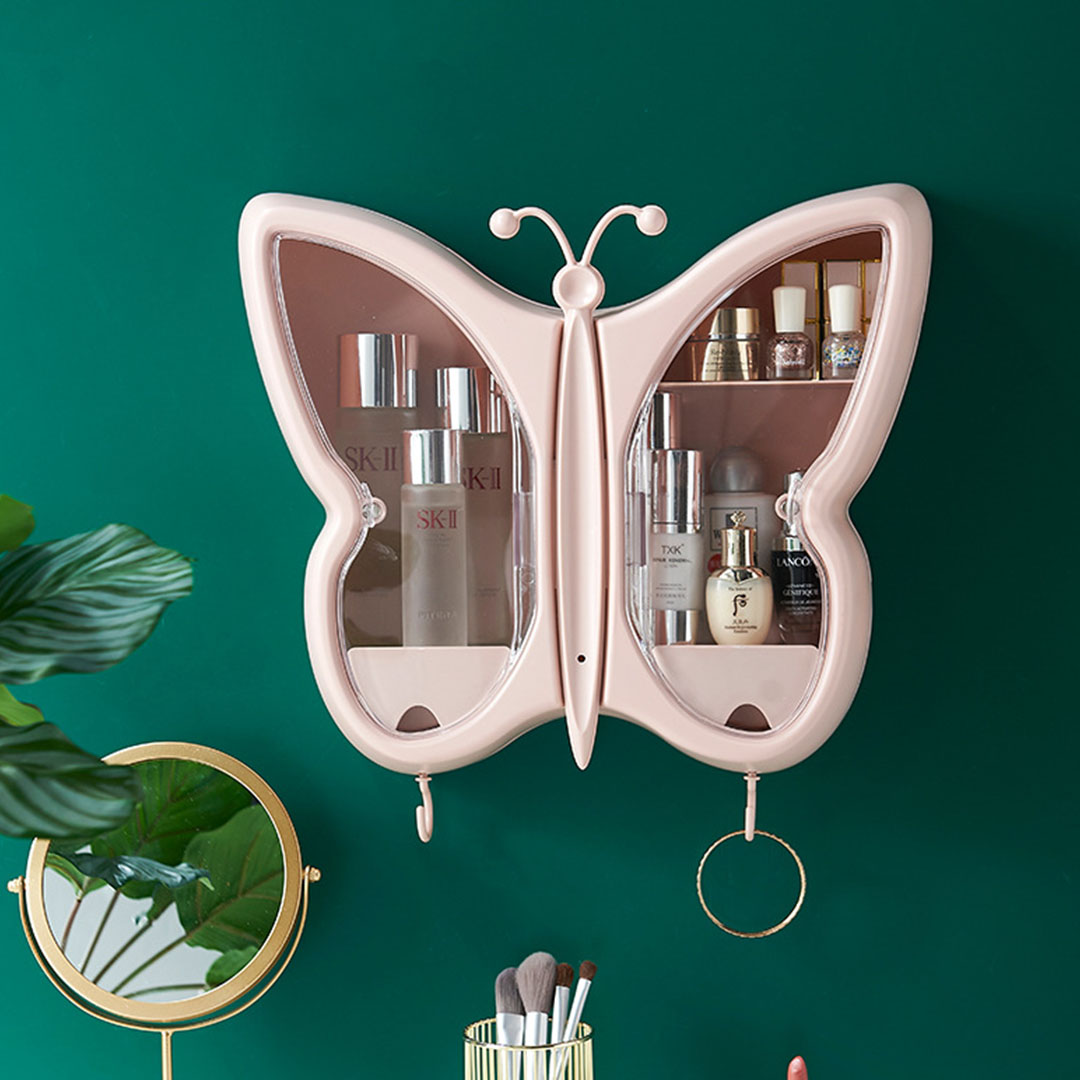 Soga 2X Pink Butterfly Shape Wall-Mounted Makeup Organiser Dustproof Waterproof Bathroom Storage Box Home Decor, Home, Bathroom, Bathroom Accessories, Bathroom Storage, ,  - Nz Depot 2