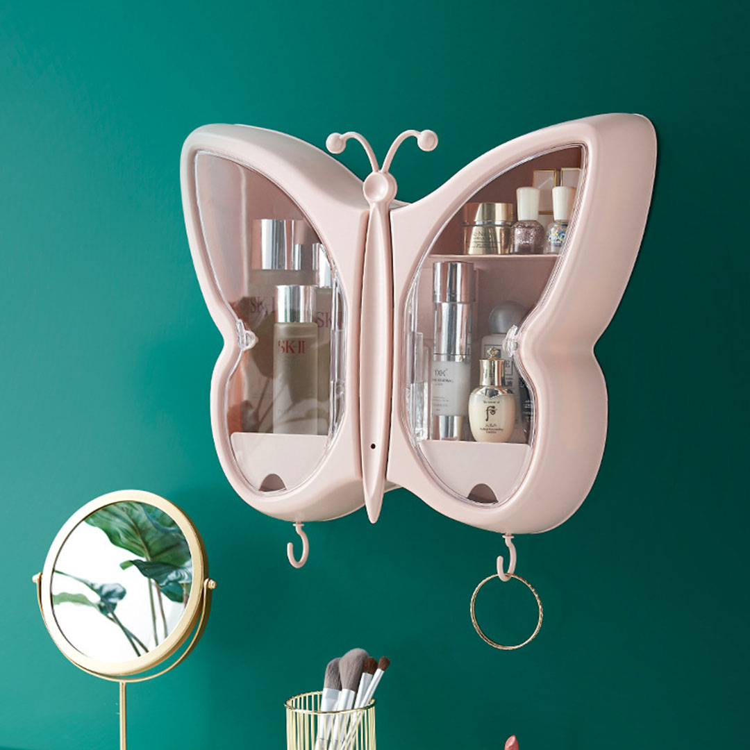 Soga 2X Pink Butterfly Shape Wall-Mounted Makeup Organiser Dustproof Waterproof Bathroom Storage Box Home Decor, Home, Bathroom, Bathroom Accessories, Bathroom Storage, ,  - Nz Depot 3