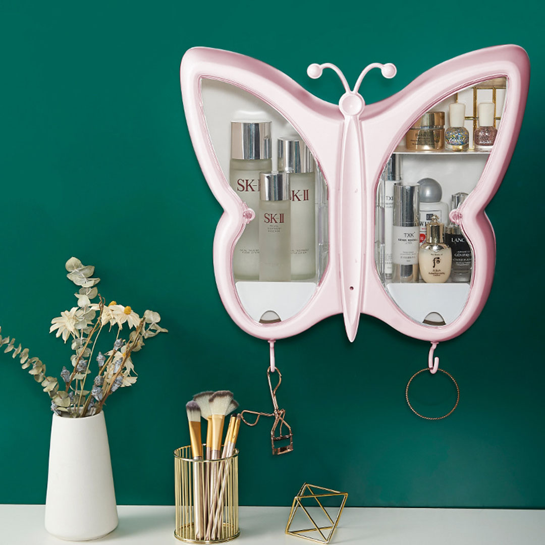 Soga 2X Pink Butterfly Shape Wall-Mounted Makeup Organiser Dustproof Waterproof Bathroom Storage Box Home Decor, Home, Bathroom, Bathroom Accessories, Bathroom Storage, ,  - Nz Depot 4