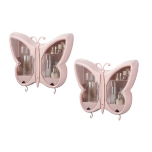 SOGA 2X Pink Butterfly Shape Wall-Mounted Makeup Organiser Dustproof Waterproof Bathroom Storage Box Home Decor, Home, Bathroom, Bathroom Accessories, Bathroom Storage, ,  - NZ DEPOT 1