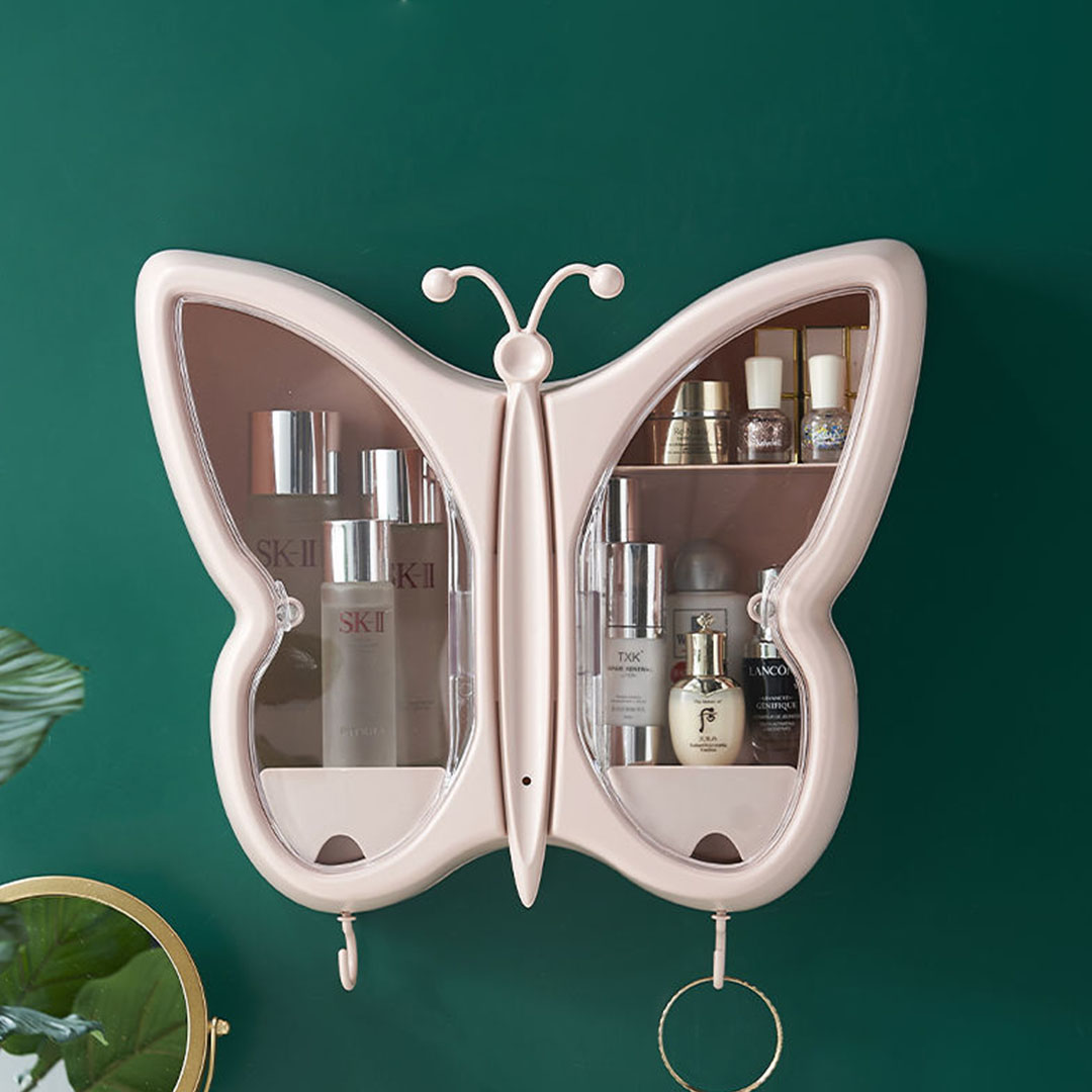 Soga 2X Pink Butterfly Shape Wall-Mounted Makeup Organiser Dustproof Waterproof Bathroom Storage Box Home Decor, Home, Bathroom, Bathroom Accessories, Bathroom Storage, ,  - Nz Depot 5