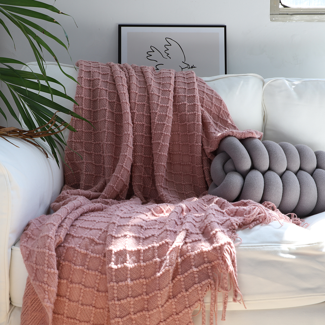 Soga 2X Pink Diamond Pattern Knitted Throw Blanket Warm Cozy Woven Cover Couch Bed Sofa Home Decor With Tassels, Home, Bed Linen, Throws And Blankets, Blankets, ,  - Nz Depot 5