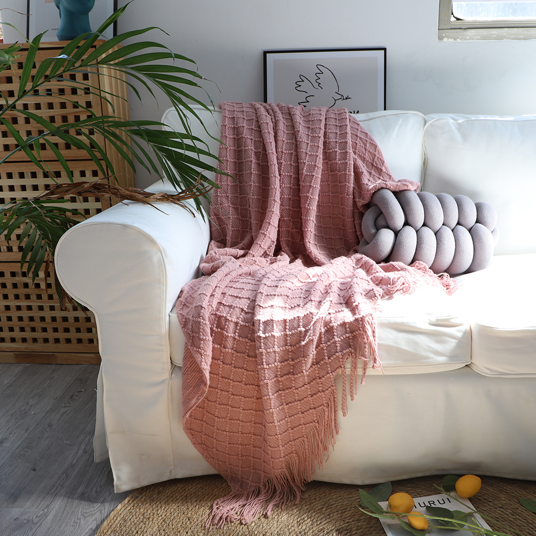 Soga 2X Pink Diamond Pattern Knitted Throw Blanket Warm Cozy Woven Cover Couch Bed Sofa Home Decor With Tassels, Home, Bed Linen, Throws And Blankets, Blankets, ,  - Nz Depot 7