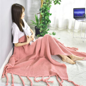 SOGA 2X Pink Tassel Fringe Knitting Blanket Warm Cozy Woven Cover Couch Bed Sofa Home Decor, Home, Bed Linen, Throws And Blankets, Blankets, ,  - NZ DEPOT 2