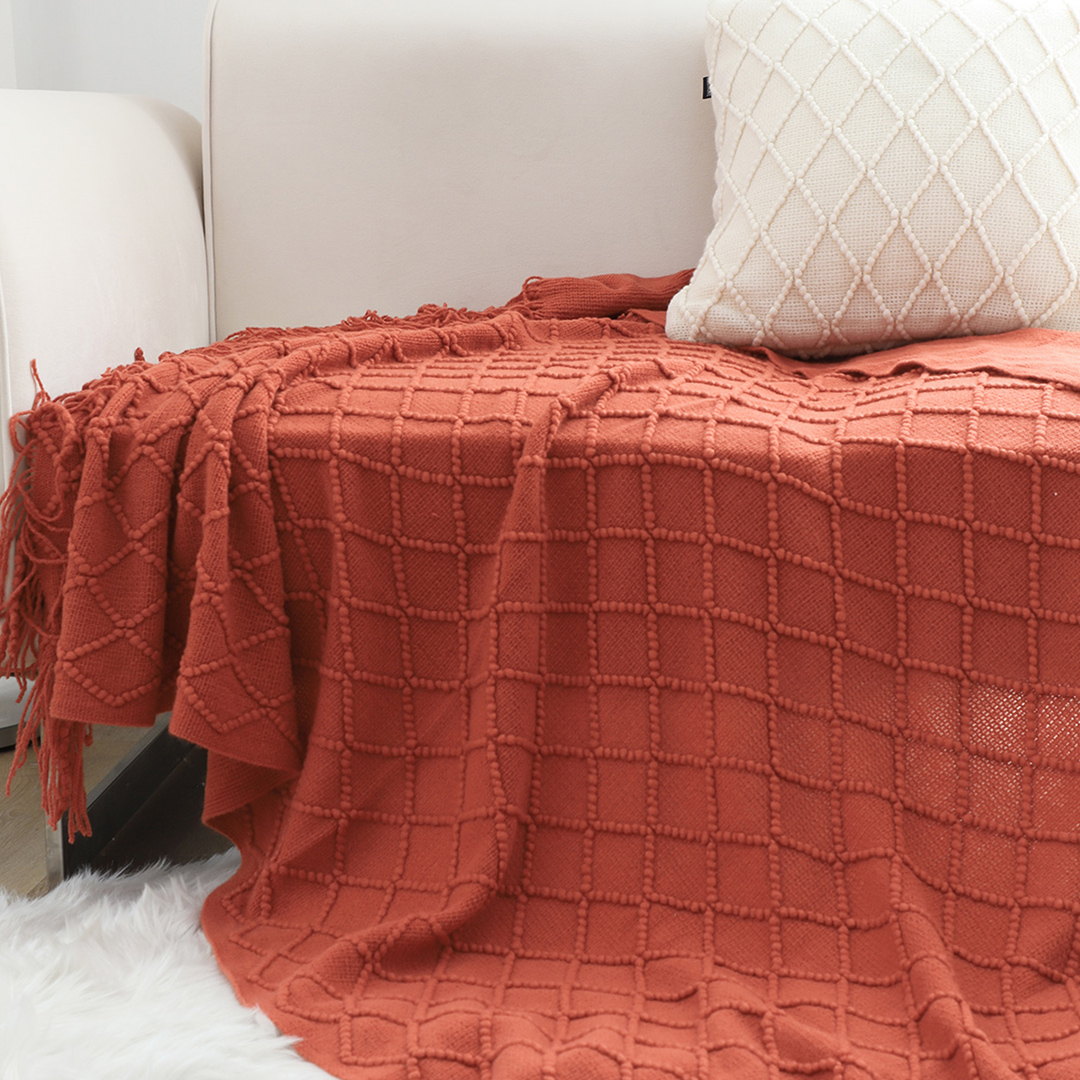 Soga 2X Red Diamond Pattern Knitted Throw Blanket Warm Cozy Woven Cover Couch Bed Sofa Home Decor With Tassels, Home, Bed Linen, Throws And Blankets, Blankets, ,  - Nz Depot 5