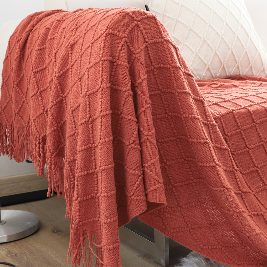 Soga 2X Red Diamond Pattern Knitted Throw Blanket Warm Cozy Woven Cover Couch Bed Sofa Home Decor With Tassels, Home, Bed Linen, Throws And Blankets, Blankets, ,  - Nz Depot 8