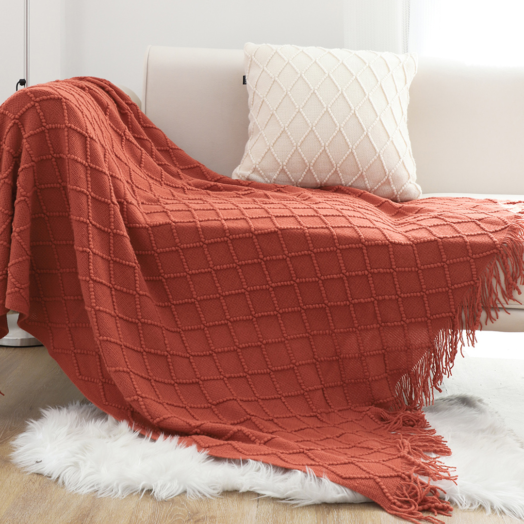 Soga 2X Red Diamond Pattern Knitted Throw Blanket Warm Cozy Woven Cover Couch Bed Sofa Home Decor With Tassels, Home, Bed Linen, Throws And Blankets, Blankets, ,  - Nz Depot 9