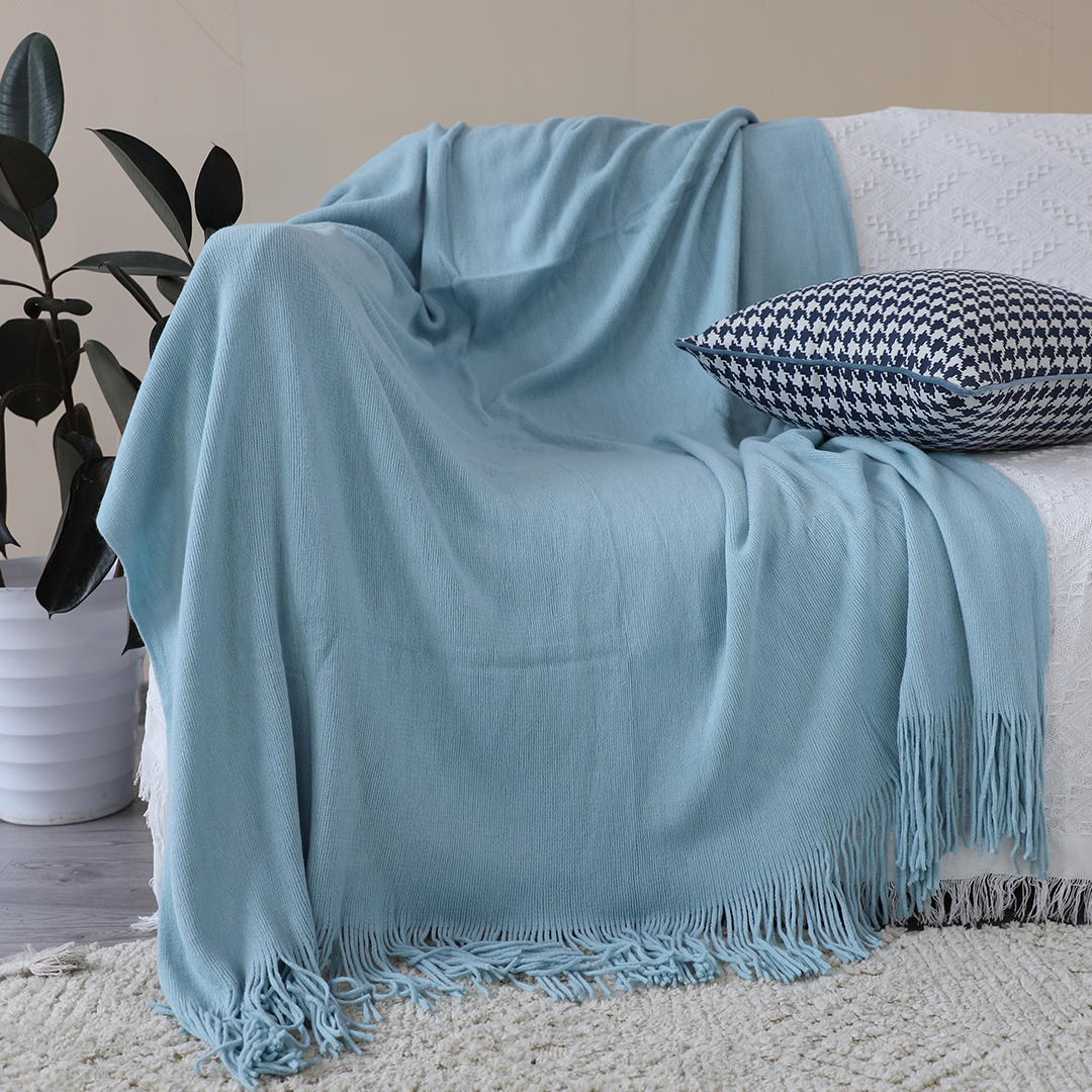 Soga 2X Sky Blue Acrylic Knitted Throw Blanket Solid Fringed Warm Cozy Woven Cover Couch Bed Sofa Home Decor, Home, Bed Linen, Throws And Blankets, Blanket, ,  - Nz Depot 3