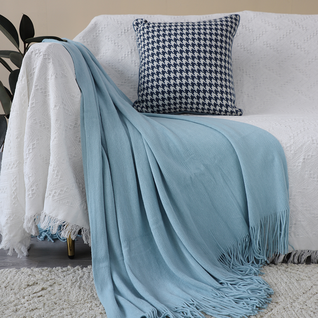 Soga 2X Sky Blue Acrylic Knitted Throw Blanket Solid Fringed Warm Cozy Woven Cover Couch Bed Sofa Home Decor, Home, Bed Linen, Throws And Blankets, Blanket, ,  - Nz Depot 4