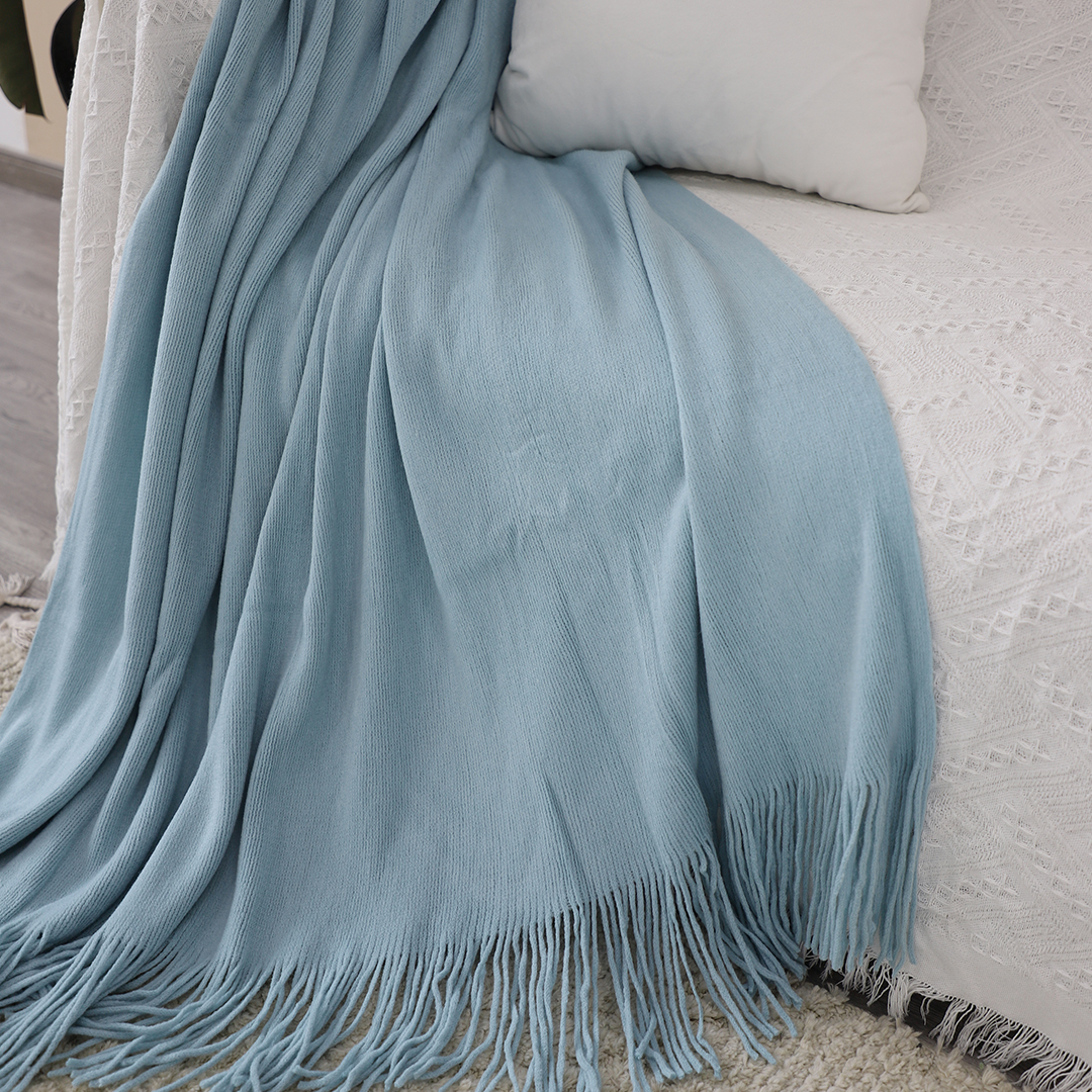 Soga 2X Sky Blue Acrylic Knitted Throw Blanket Solid Fringed Warm Cozy Woven Cover Couch Bed Sofa Home Decor, Home, Bed Linen, Throws And Blankets, Blanket, ,  - Nz Depot 5