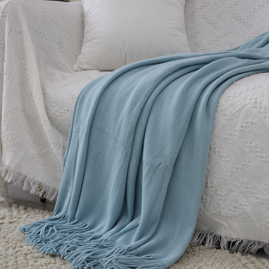 Soga 2X Sky Blue Acrylic Knitted Throw Blanket Solid Fringed Warm Cozy Woven Cover Couch Bed Sofa Home Decor, Home, Bed Linen, Throws And Blankets, Blanket, ,  - Nz Depot 7