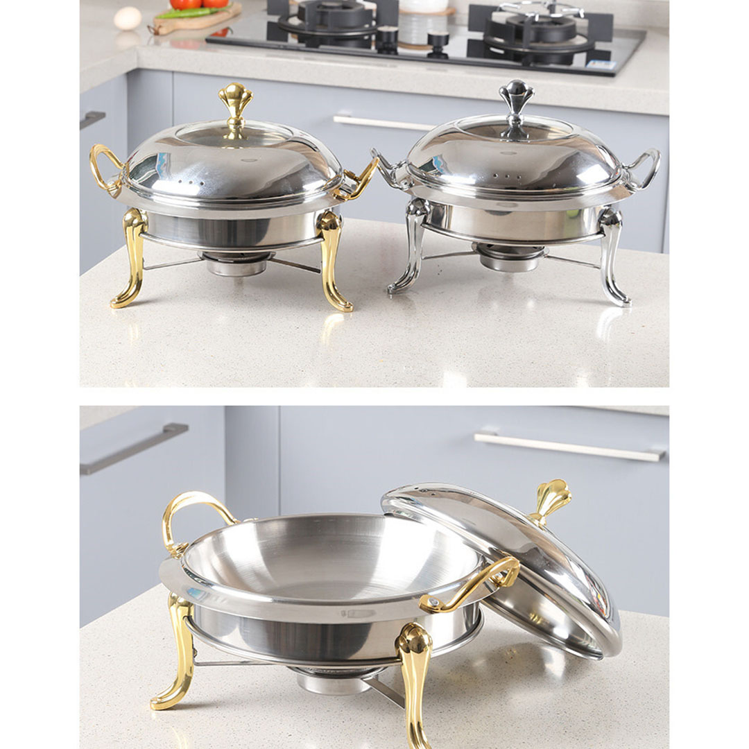 SOGA 2X Stainless Steel Gold Accents Round Buffet Chafing Dish Cater Food Warmer Chafer with Glass Top Lid, Business & Industrial, Food Service, Plate & Dish Warmers, , ,  - NZ DEPOT 3