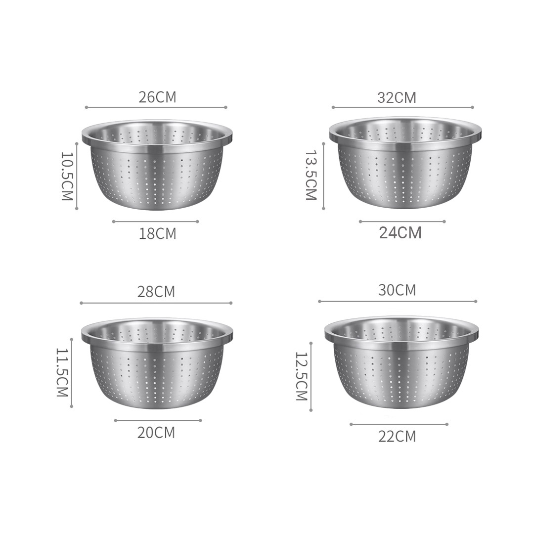 Soga 2X Stainless Steel Nesting Basin Colander Perforated Kitchen Sink Washing Bowl Metal Basket Strainer Set Of 4, Home &Amp; Living, Kitchen &Amp; Dining, Bakeware, Mixing Bowls, ,  - Nz Depot 2