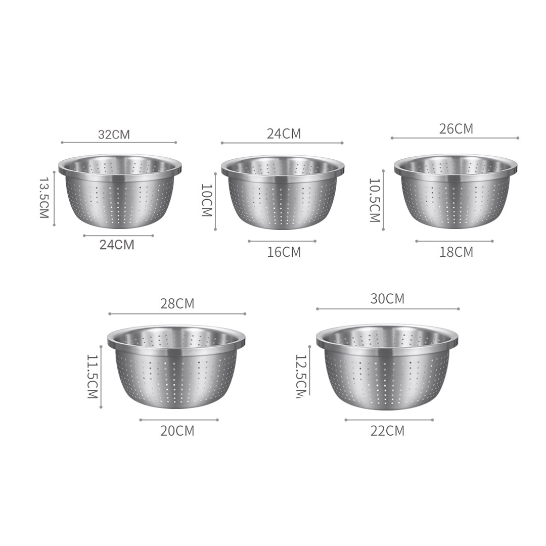 Soga 2X Stainless Steel Nesting Basin Colander Perforated Kitchen Sink Washing Bowl Metal Basket Strainer Set Of 5, Home &Amp; Living, Kitchen &Amp; Dining, Bakeware, Mixing Bowls, ,  - Nz Depot 2