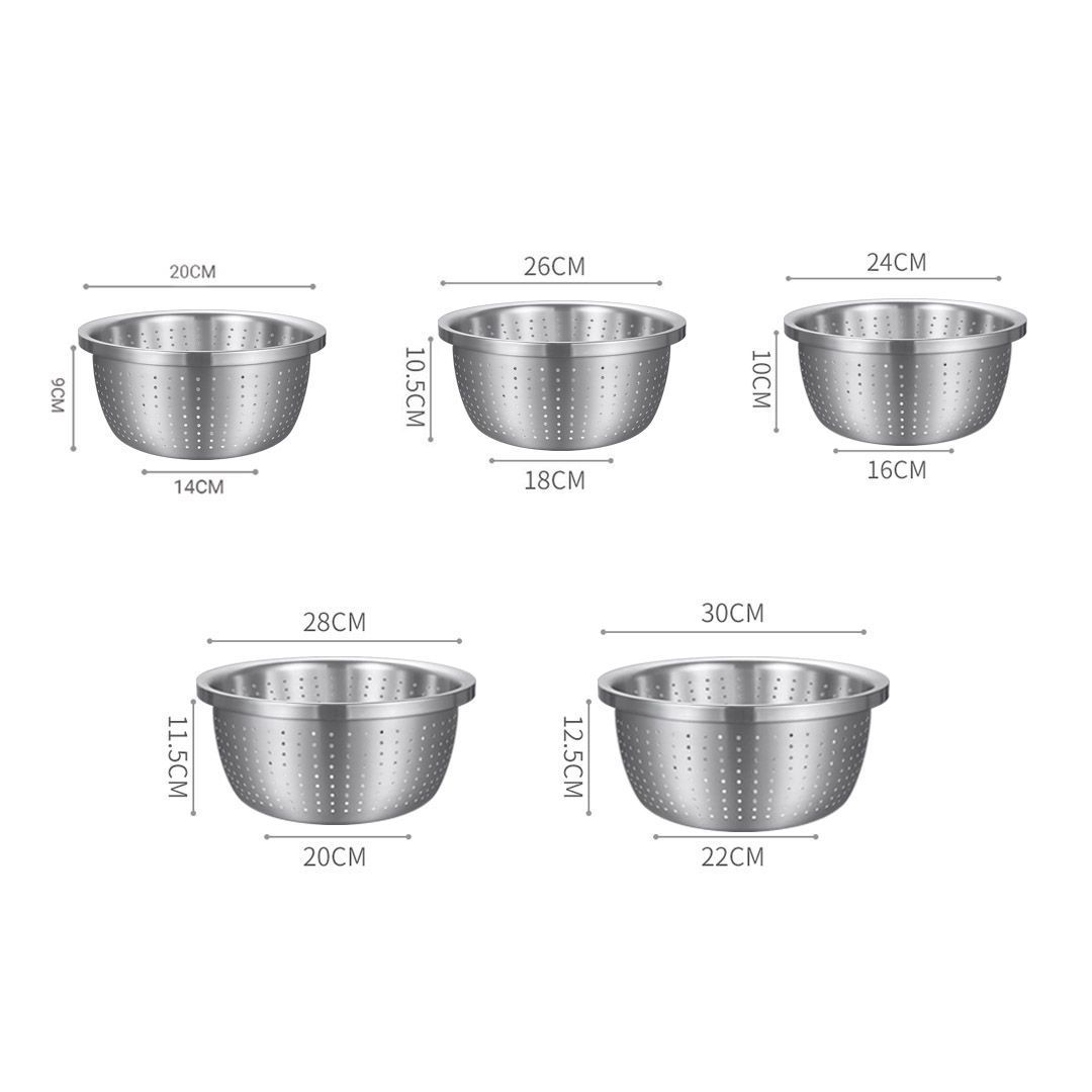 Soga 2X Stainless Steel Nesting Basin Colander Perforated Kitchen Sink Washing Bowl Metal Basket Strainer Set Of 5, Home &Amp; Living, Kitchen &Amp; Dining, Bakeware, Mixing Bowls, ,  - Nz Depot 2