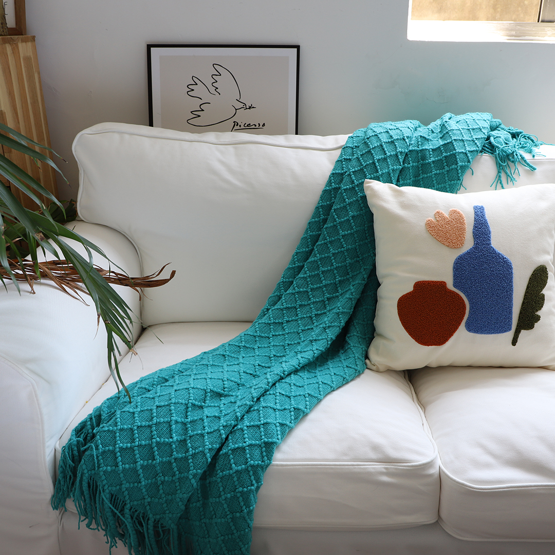 Soga 2X Teal Diamond Pattern Knitted Throw Blanket Warm Cozy Woven Cover Couch Bed Sofa Home Decor With Tassels, Home, Bed Linen, Throws And Blankets, Blankets, ,  - Nz Depot 6