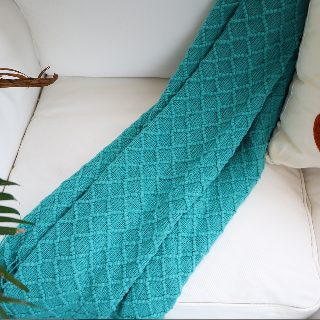 Soga 2X Teal Diamond Pattern Knitted Throw Blanket Warm Cozy Woven Cover Couch Bed Sofa Home Decor With Tassels, Home, Bed Linen, Throws And Blankets, Blankets, ,  - Nz Depot 7