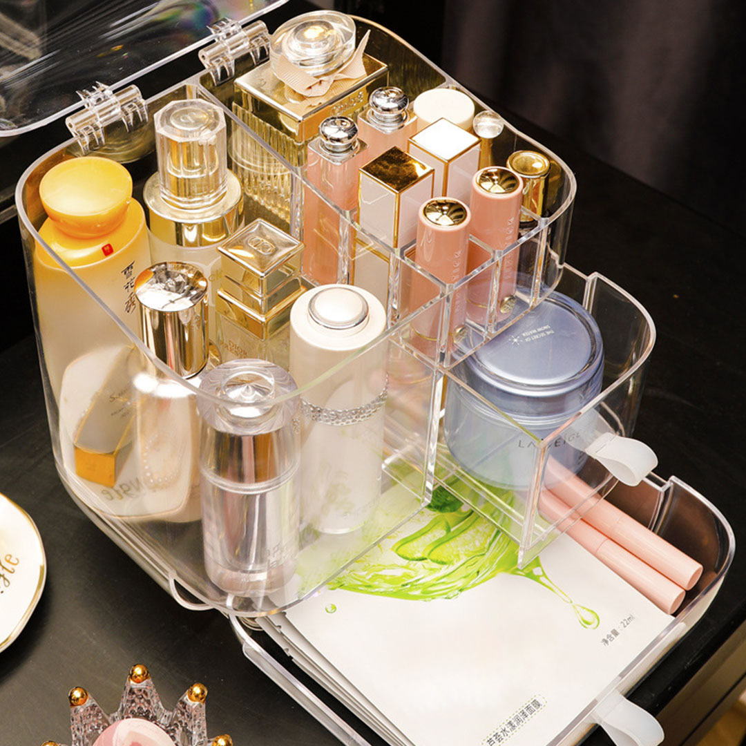 Soga 2X Transparent Cosmetic Storage Box Clear Makeup Skincare Holder With Lid Drawers Waterproof Dustproof Organiser, Home, Bathroom, Bathroom Accessories, Bathroom Storage, ,  - Nz Depot 3