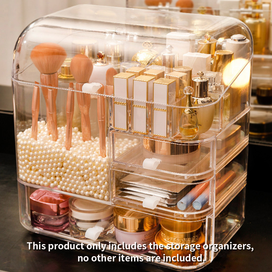 Soga 2X Transparent Cosmetic Storage Box Clear Makeup Skincare Holder With Lid Drawers Waterproof Dustproof Organiser With Pearls, Home, Bathroom, Bathroom Accessories, Bathroom Storage, ,  - Nz Depot 2