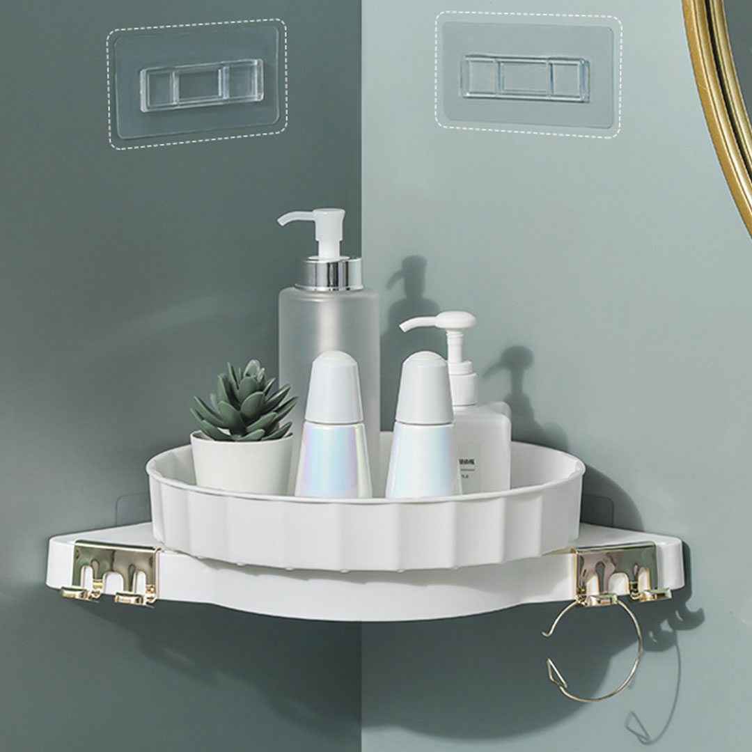 Soga 2X White 360 Degree Wall-Mounted Rotating Bathroom Organiser Corner Vanity Rack Toilet Adhesive Storage Shelf, Home, Bathroom, Bathroom Accessories, Bathroom Storage, ,  - Nz Depot 2