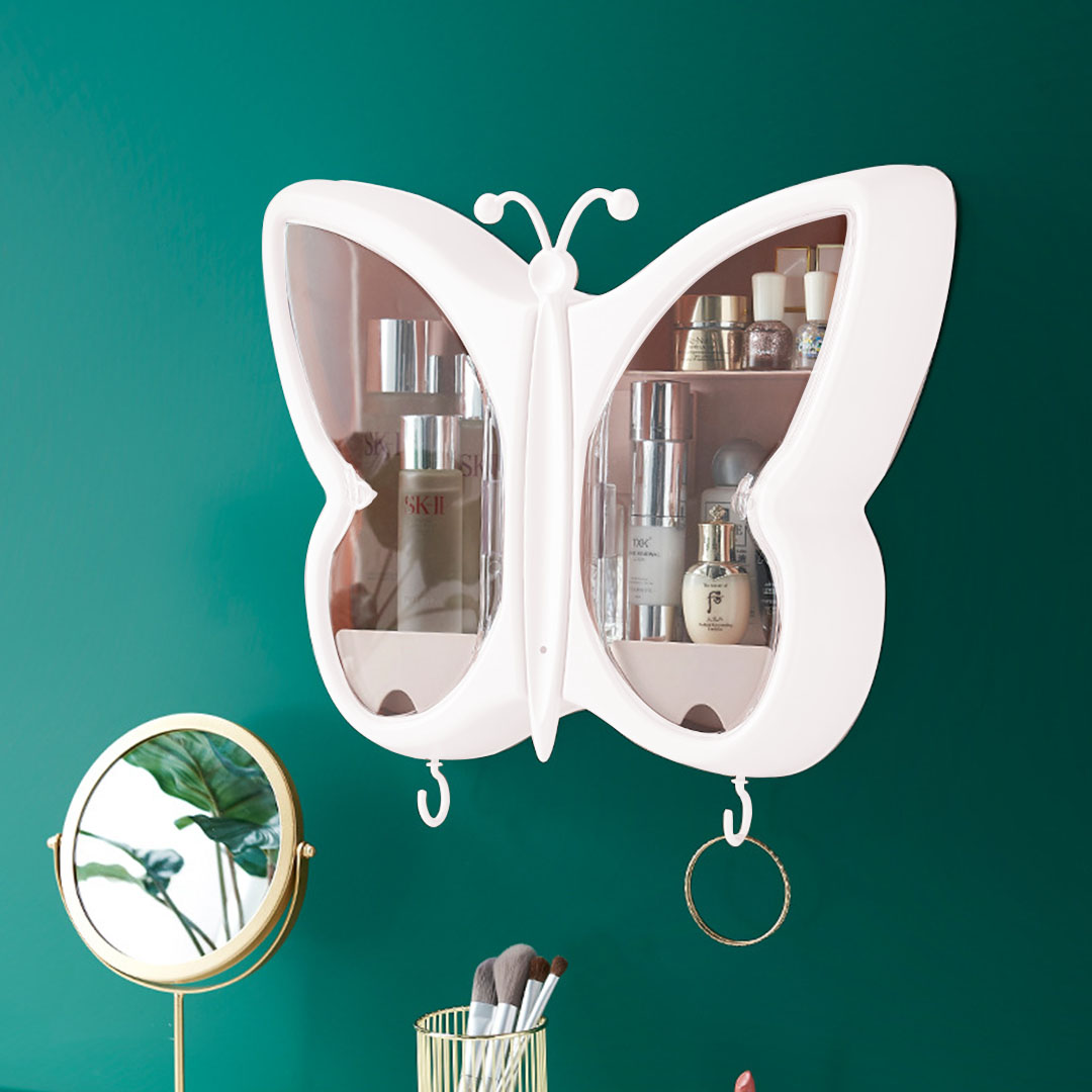 Soga 2X White Butterfly Shape Wall-Mounted Makeup Organiser Dustproof Waterproof Bathroom Storage Box Home Decor, Home, Bathroom, Bathroom Accessories, Bathroom Storage, ,  - Nz Depot 2