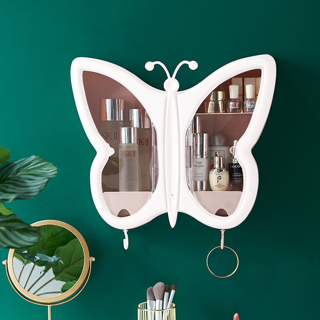 Soga 2X White Butterfly Shape Wall-Mounted Makeup Organiser Dustproof Waterproof Bathroom Storage Box Home Decor, Home, Bathroom, Bathroom Accessories, Bathroom Storage, ,  - Nz Depot 3