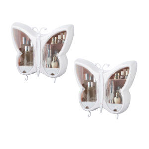 SOGA 2X White Butterfly Shape Wall-Mounted Makeup Organiser Dustproof Waterproof Bathroom Storage Box Home Decor, Home, Bathroom, Bathroom Accessories, Bathroom Storage, ,  - NZ DEPOT 1