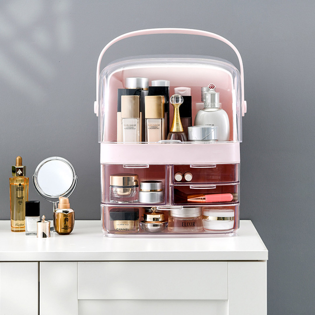 Soga 3 Tier Pink Countertop Makeup Cosmetic Storage Organiser Skincare Holder Jewelry Storage Box With Handle, Home, Bathroom, Bathroom Accessories, Bathroom Storage, ,  - Nz Depot 3