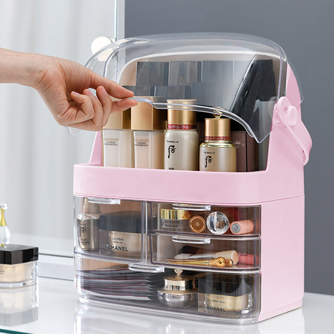 Soga 3 Tier Pink Countertop Makeup Cosmetic Storage Organiser Skincare Holder Jewelry Storage Box With Handle, Home, Bathroom, Bathroom Accessories, Bathroom Storage, ,  - Nz Depot 5