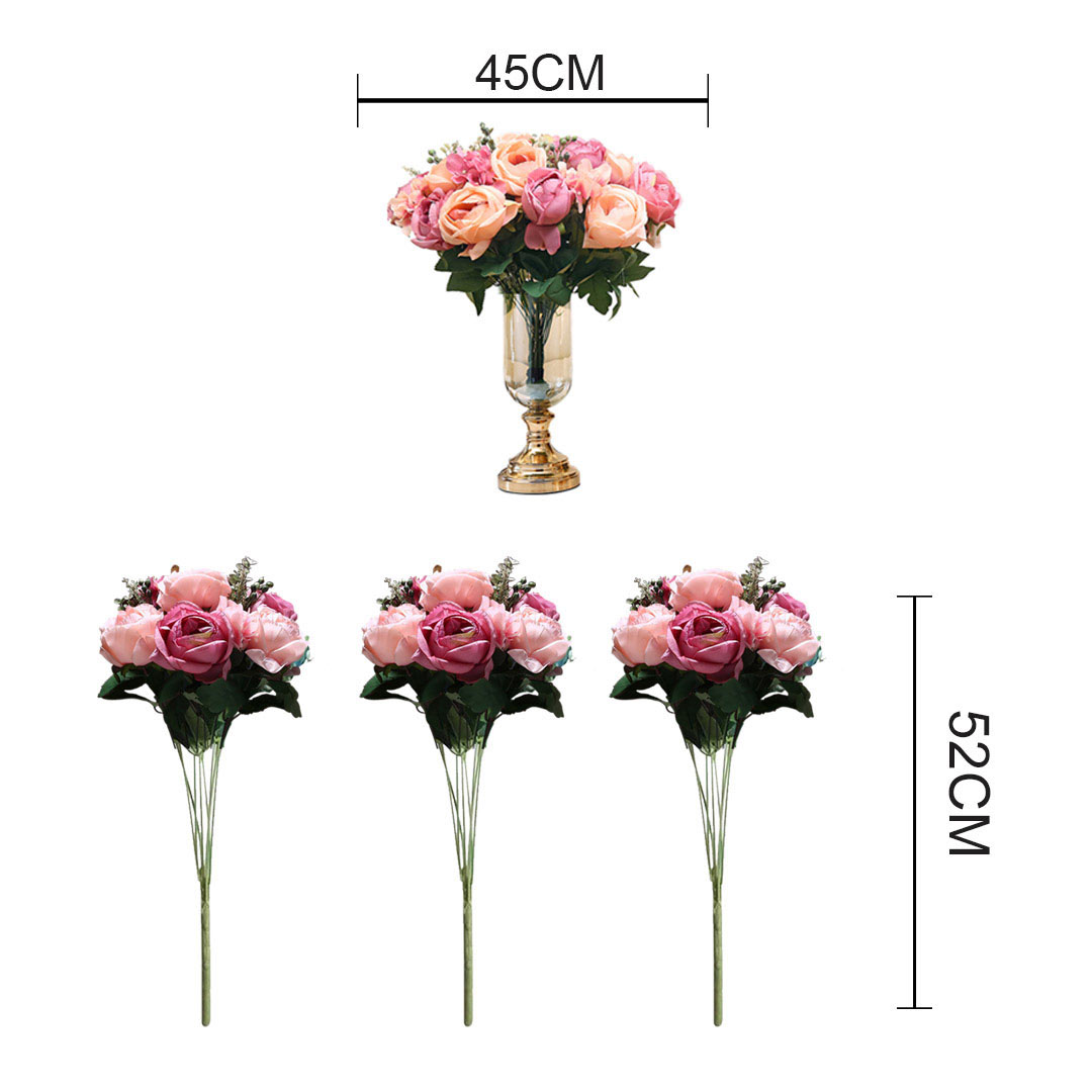 Soga 3Pcs Artificial Silk With 15 Heads Flower Fake Rose Bouquet Table Decor Pink, Home &Amp; Living, Home Decor, Artificial Plants, , ,  - Nz Depot 3